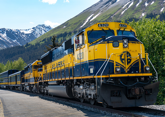 Every summer day, the Alaska Railroad travels from Anchorage to Seward in the morning, and makes the return trip in the evening.