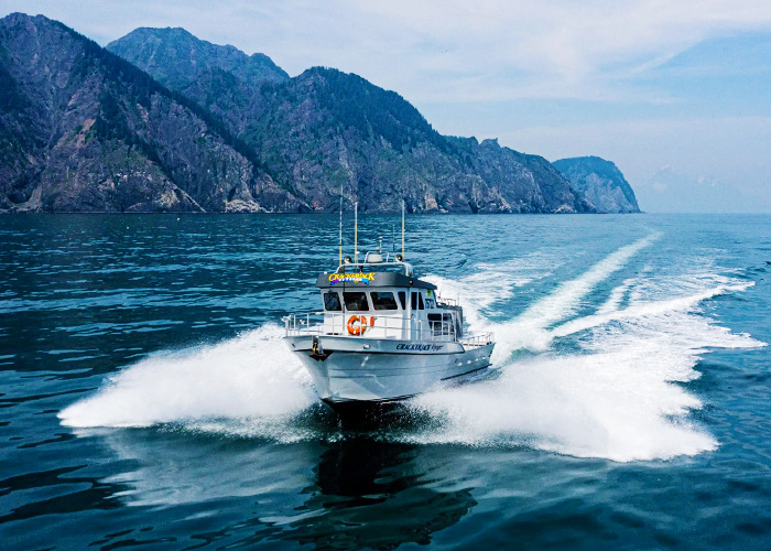 The "Crackerjack Voyager" heading to Kenai Fjords National Park. The "Crackerjack Voyager" heading to Kenai Fjords National Park.